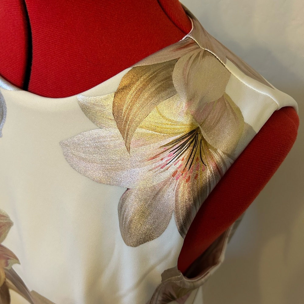 Enfocus Studio Womens Size 8 Ivory Floral Shimmer Lily Chain Sleeveless Dress - Picture 5 of 12